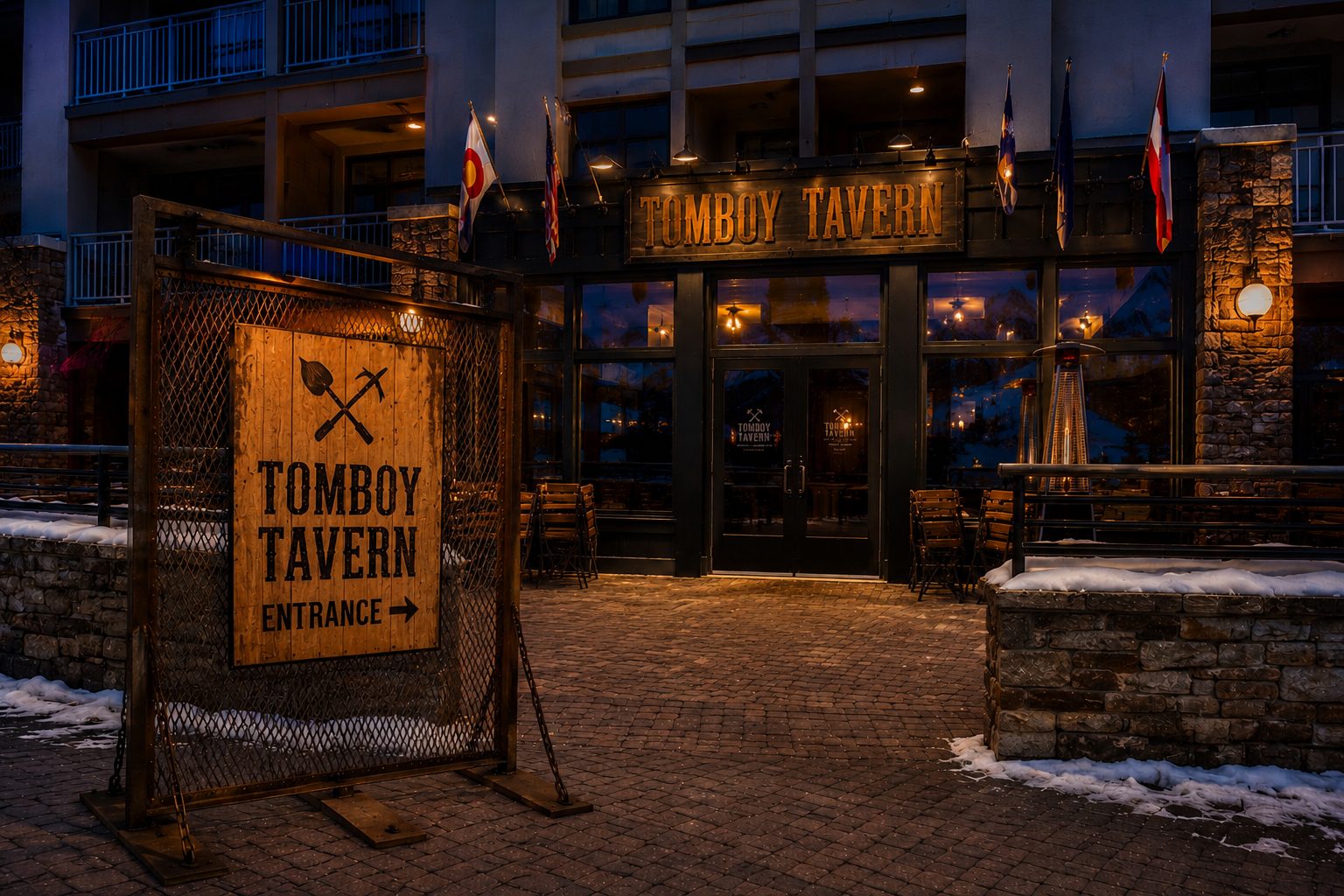 Tomboy Tavern entrance sign, Mountain Village
